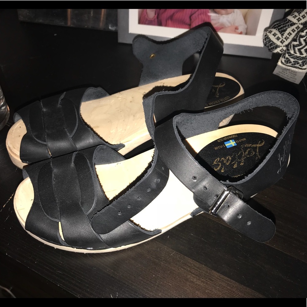 Genuine Black Leather Clogs Lotta From Stockholm